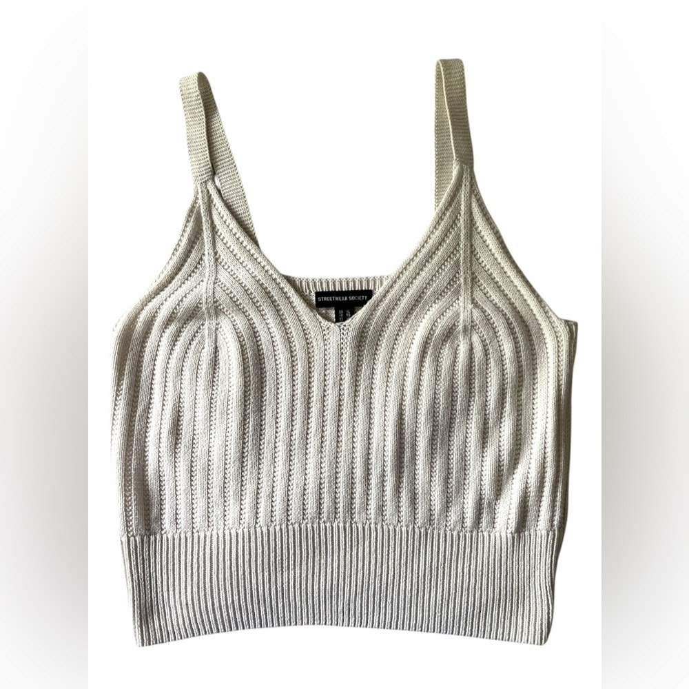 Streetwear Society Ivory Ribbed Knit V-Neck Top Size XL